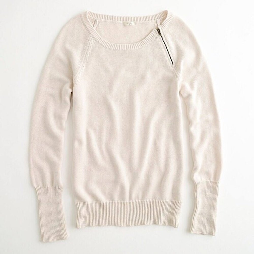 J.Crew Factory Zip Crewneck Sweater in Cream